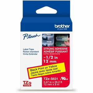 Brother Genuine P-touch TZeS631 BK on YL Label Tape, Strong Adhesive Lam., 12mmX8m Brother Genuine P-touch TZeS631 BK on YL Label Tape, Strong Adhesive Lam., 12mmX8m